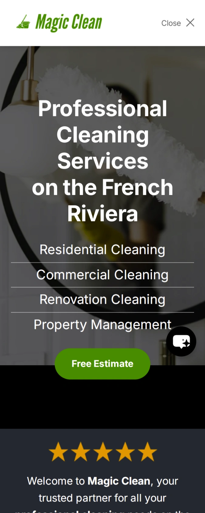 Magic Clean WordPress website shown on mobile